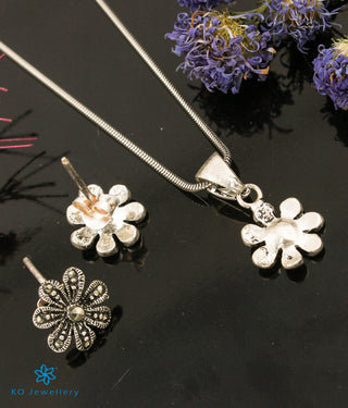 The Floral Silver Marcasite Pendant Set