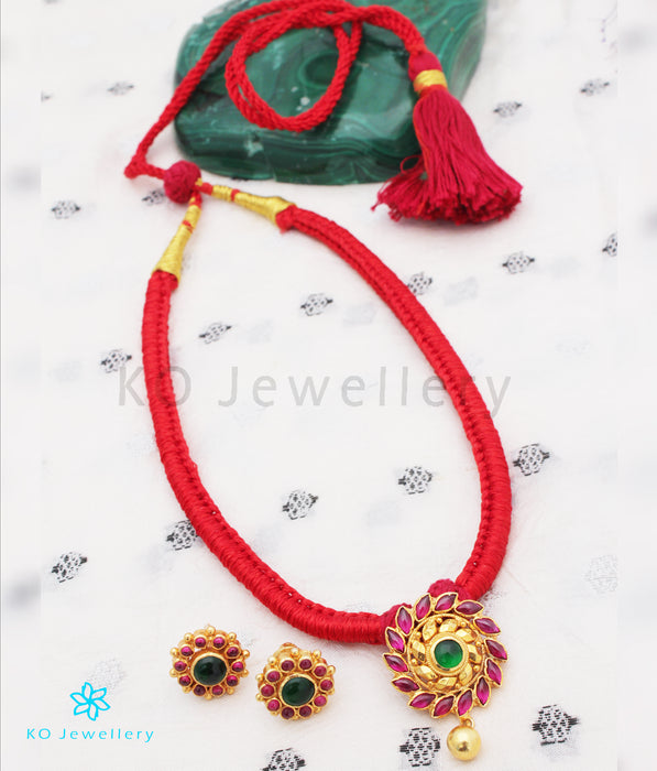The Aamod Silver Kempu Necklace (Red)