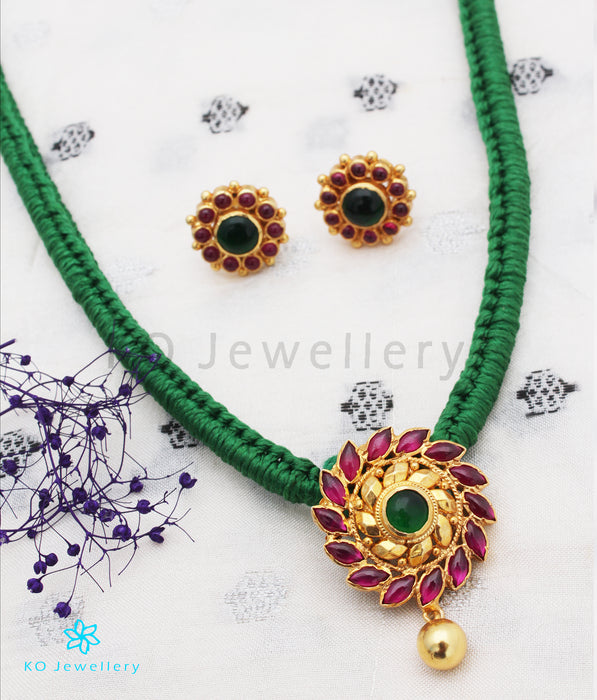 The Aamod Silver Kempu Necklace (Green)