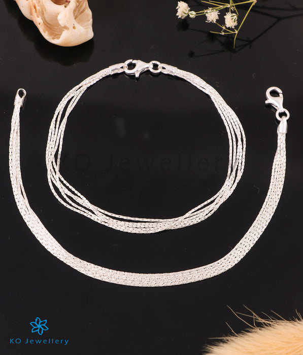 The Ornamental Layered Silver Chain Anklets