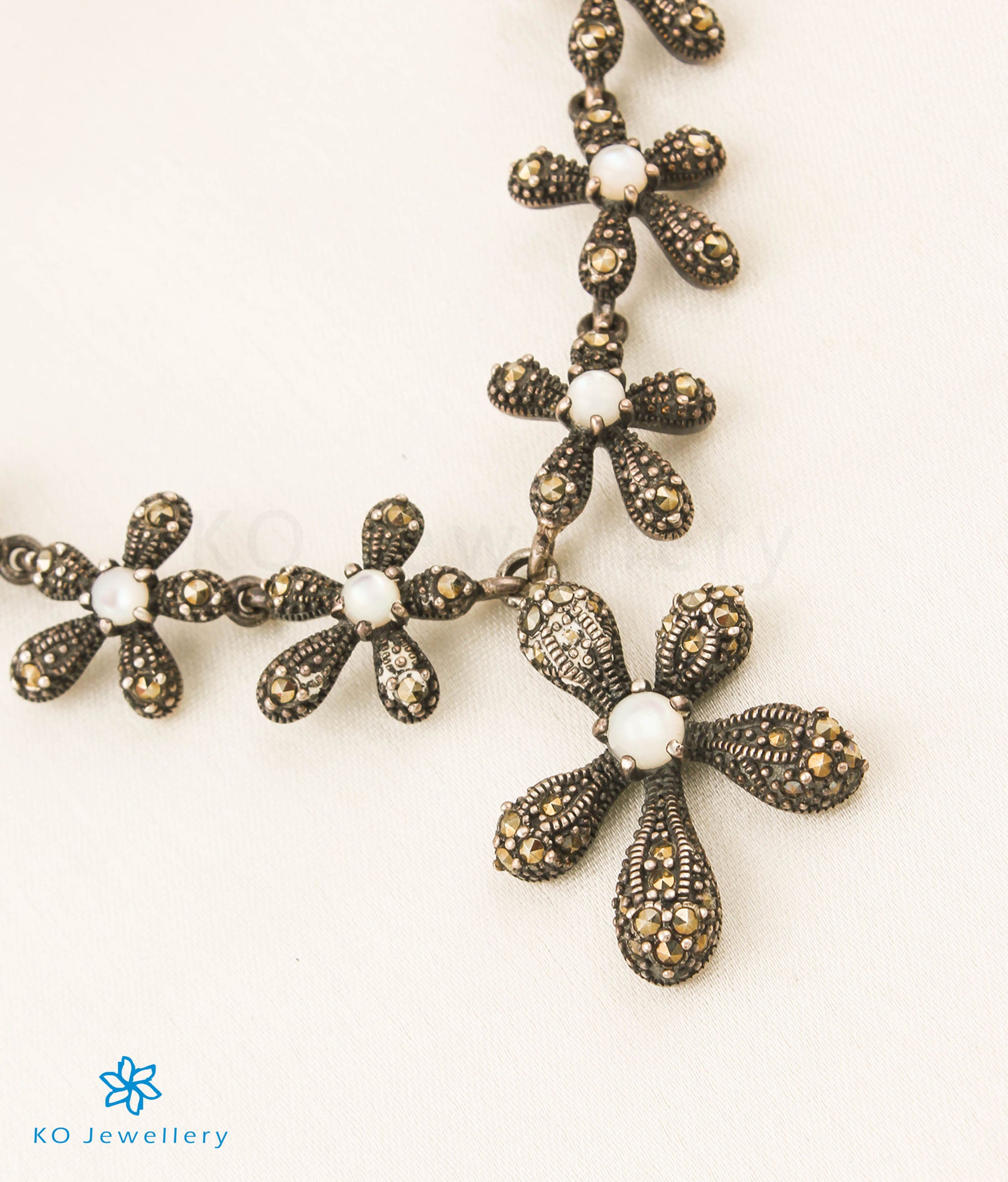 The Florence Silver Marcasite Necklace- Buy pure Silver Marcasite Necklace Online KO Jewellery