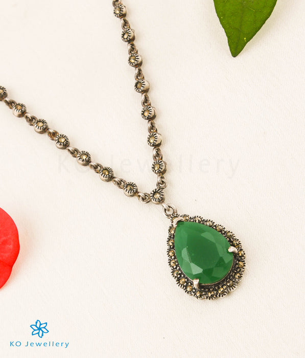 The Glory Silver Marcasite Necklace (Green)