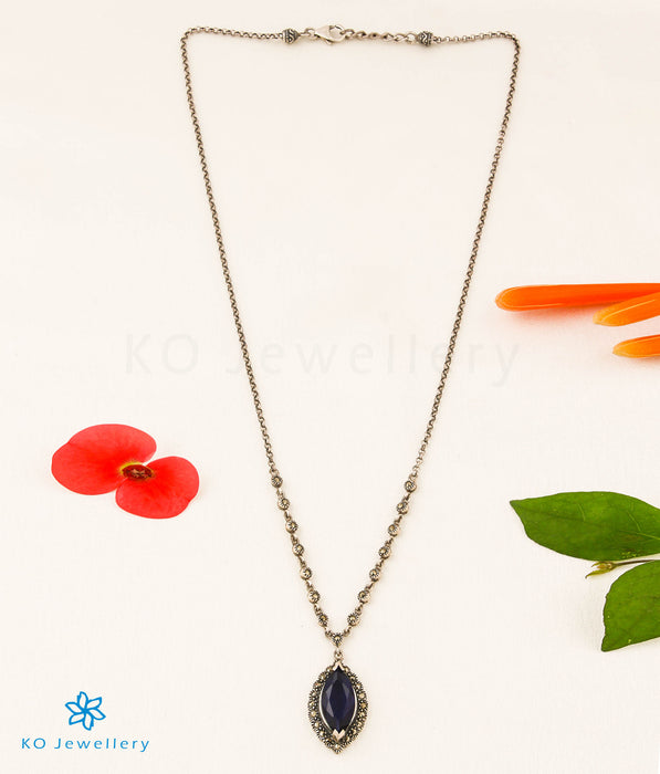 The Nayanika Silver Marcasite Necklace (Blue)