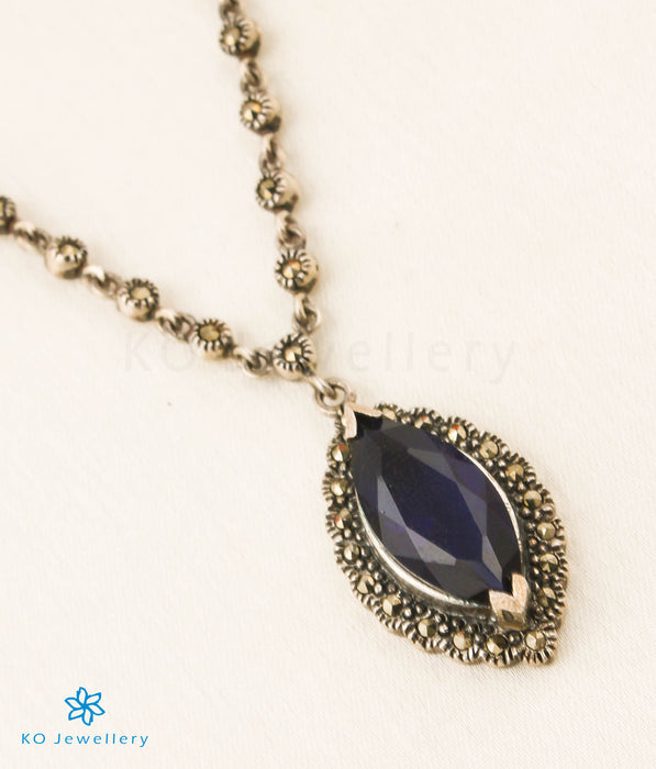 The Nayanika Silver Marcasite Necklace (Blue)