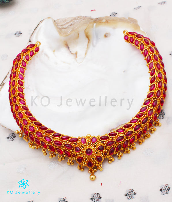 The Ahana Silver Kempu Necklace (Big/Red)