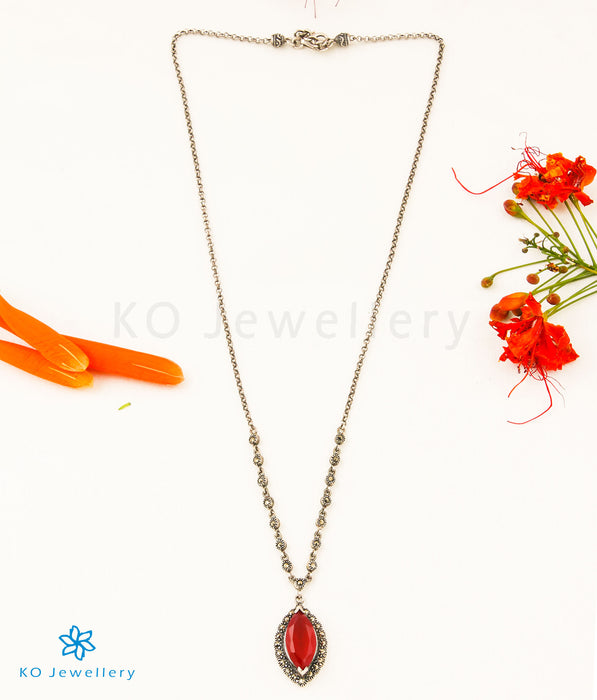The Nayanika Silver Marcasite Necklace (Red)