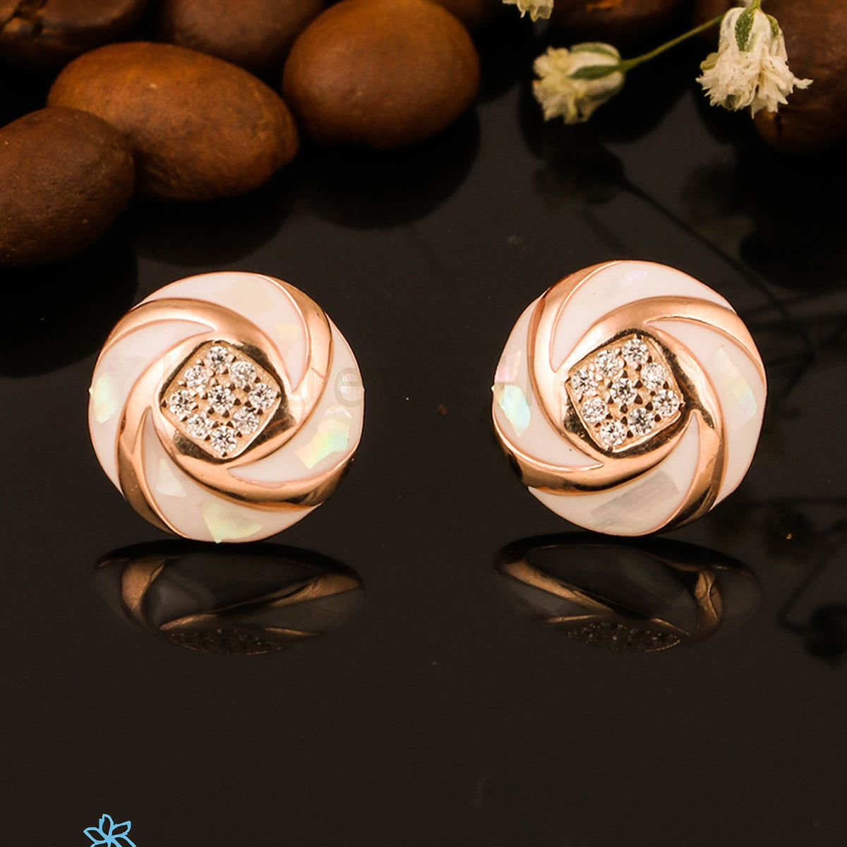 Rose gold large Stud Earrings for Women  Flower stud earrings Indian –  Indian Designs