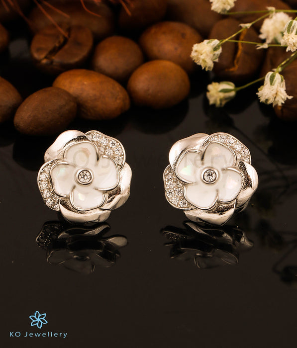 The White Floral Glow Silver Earrings
