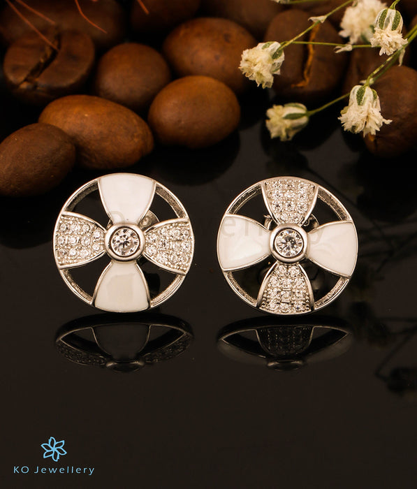 The Embellished Silver Earrings (White)