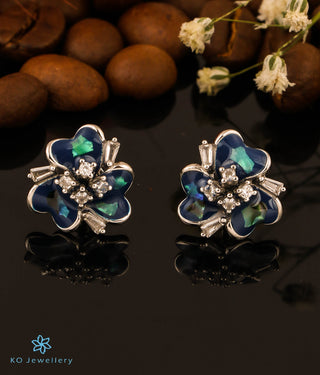 The Floral Ecstasy Silver Earrings (Blue)