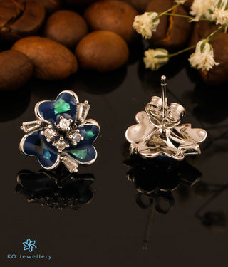 The Floral Ecstasy Silver Earrings (Blue)