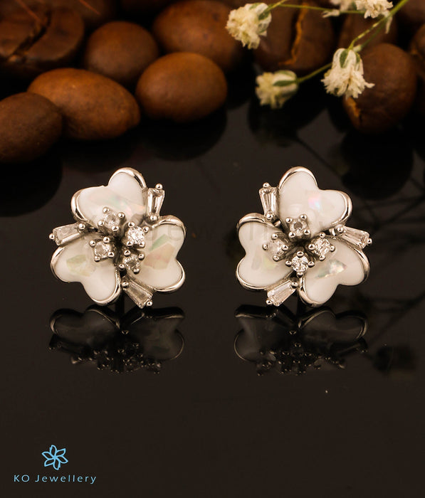 The Floral Ecstasy Silver Earrings (White)
