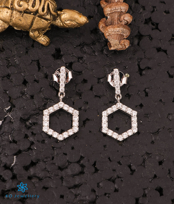 The Hexagon Sparkle Silver Earrings