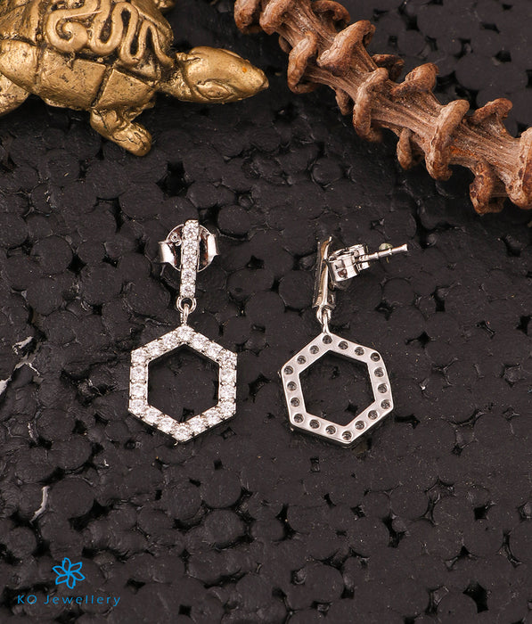 The Hexagon Sparkle Silver Earrings