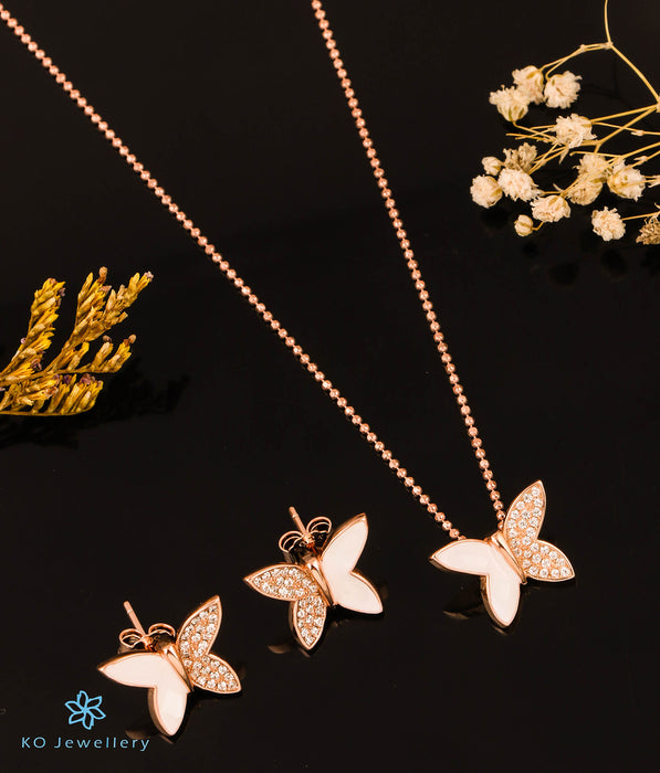 The Bejewelled Butterfly Silver Rosegold Pendant Set