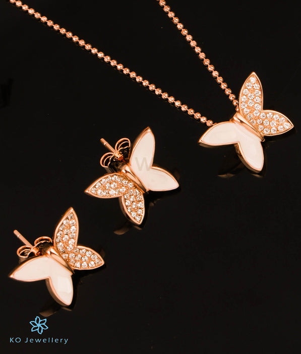 The Bejewelled Butterfly Silver Rosegold Pendant Set