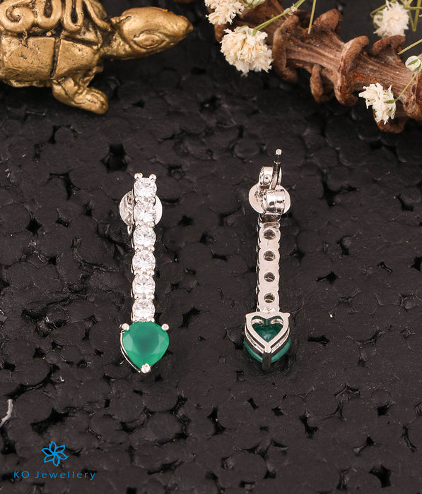 The Sparkling Heart Silver Earrings (Green)