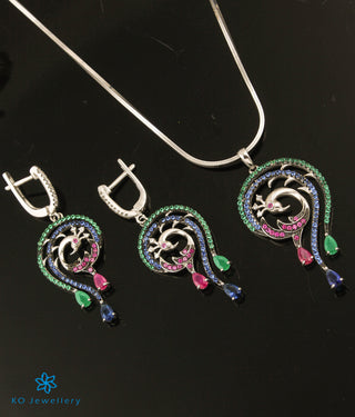 The Aamira Silver Peacock Pendant Set