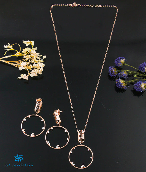 The Avisa Silver Rosegold Necklace & Earrings