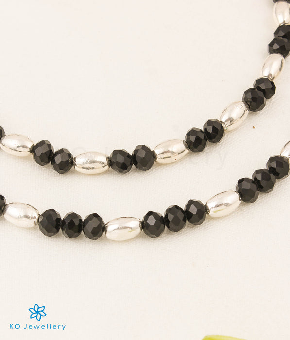 The Sthara Silver Black-bead Anklets
