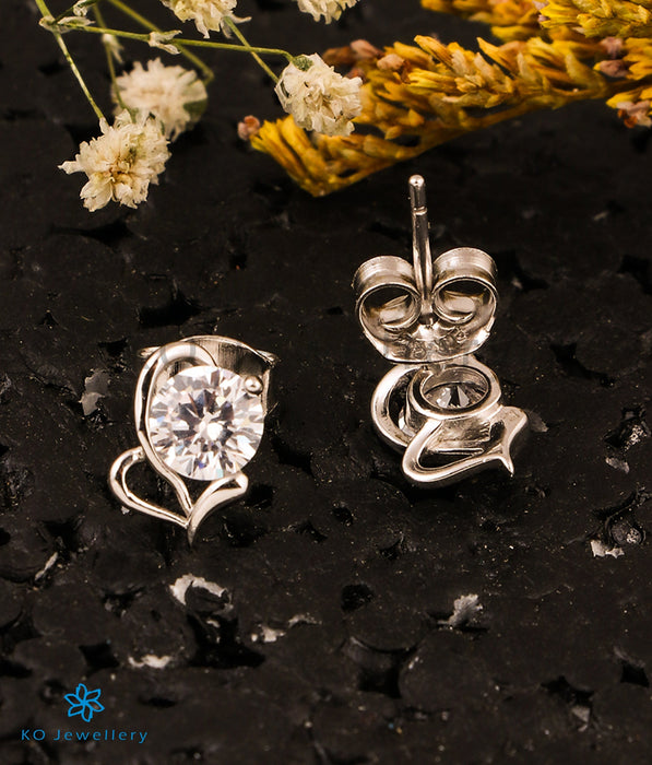 The Florid Solitaire Silver Earrings