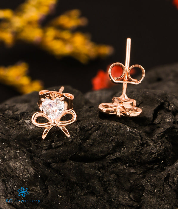 The Heart in a Bow Silver Rosegold Earstuds