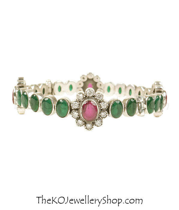 Colour cubic zirconia studded silver bracelet finest stone jewellery India
