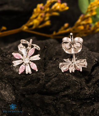 The Pink Sparkling Fower Silver Earrings