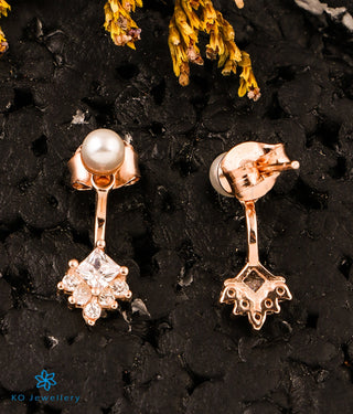 The Precious Pearl Silver Rosegold Front & Back Earrings