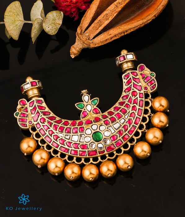 The Padmahasta Antique Silver Kundan Peacock Pendant
