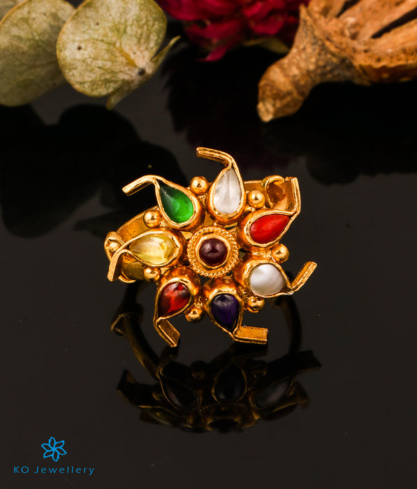 Excellent Gold Plated Navaratna Ring Made With Pure Silver - Gleam Jewels