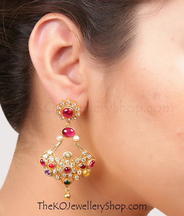 Hand crafted gold dipped navratna silver earrings shop online