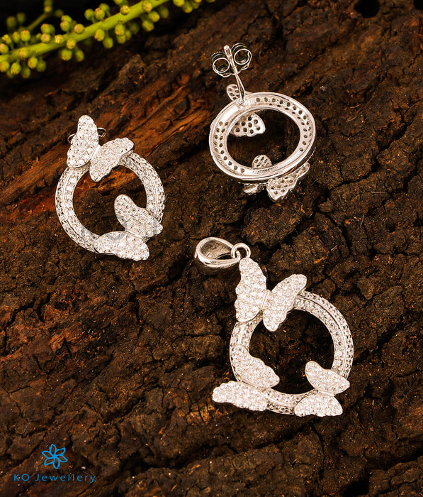 The Circled Butterfly Silver Pendant Set