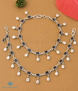 The Rudhira Silver Gemstone Anklets (Blue)