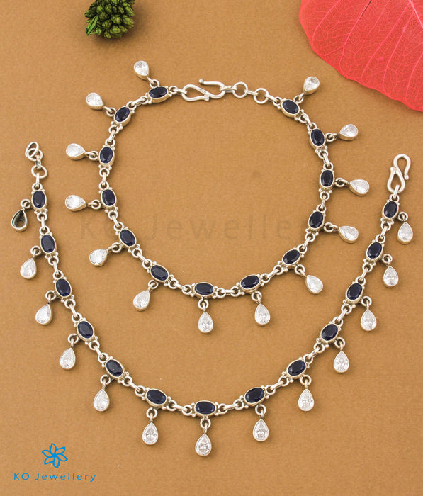 The Rudhira Silver Gemstone Anklets (Blue)