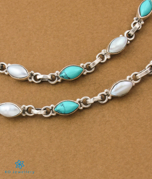 The Varna Silver Gemstone Anklets (Pearl/Turquoise)