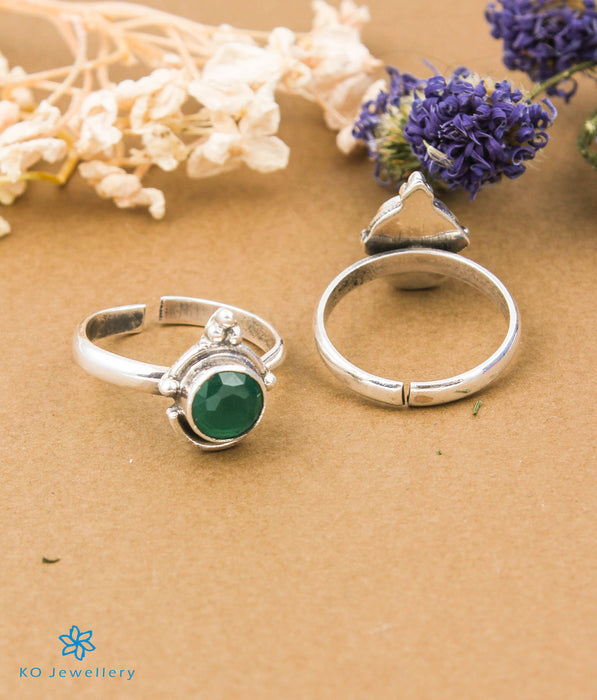 The Sakshi Silver Toe-Rings (Green)