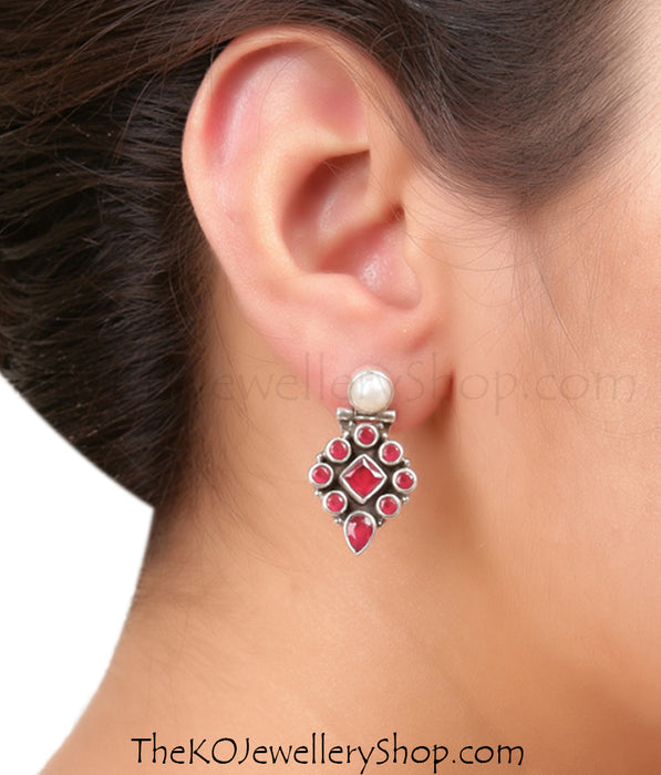By office wear red zircon and pearl earrings online in India