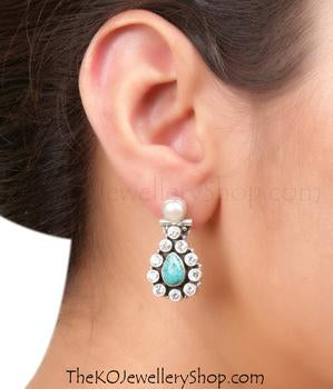 The Prateek Silver Gemstone Earring (Blue)