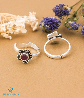 Manasa Silver Toe-Rings (Red)