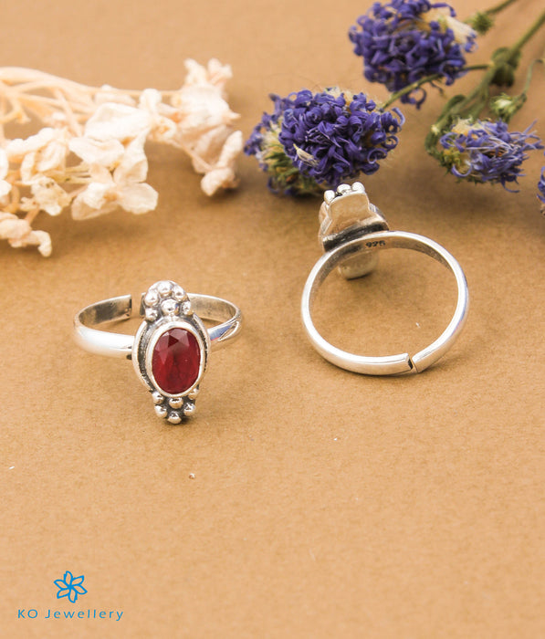 The Neeti Silver Toe-Rings (Red)