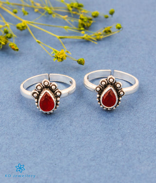 The Maryam Silver Toe-Rings (Red)