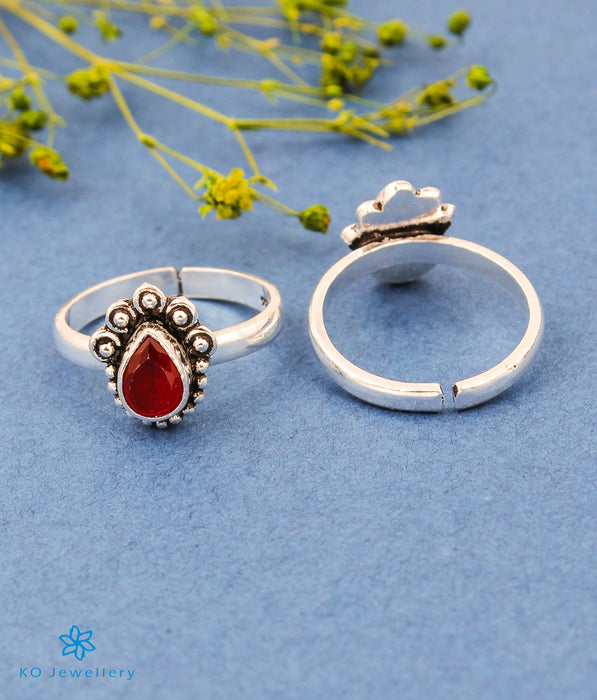 The Maryam Silver Toe-Rings (Red)
