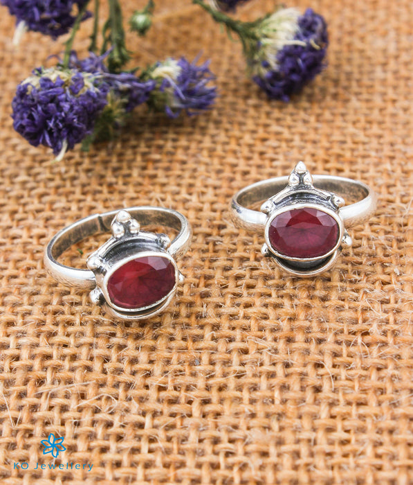 The Mira Silver Toe-Rings (Red)