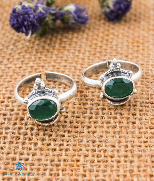 The Mira Silver Toe-Rings (Green)