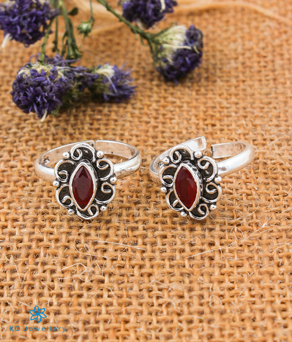 The Amira Silver Toe-Rings (Red)
