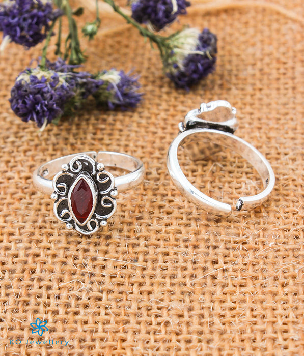 The Amira Silver Toe-Rings (Red)