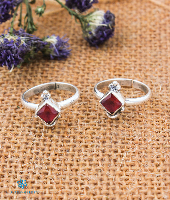 The Laya Silver Toe-Rings (Red)