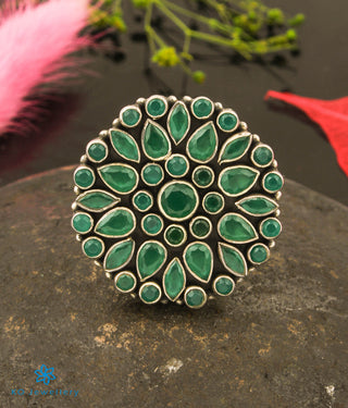 The Yukti Silver Gemstone Cocktail Finger-ring (Green)