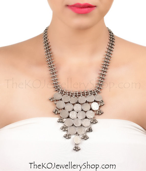 Buy online hand crafted silver coin necklace for women